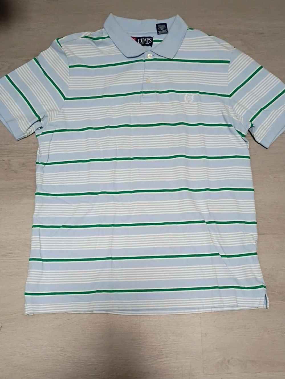 Chaps Men's Light Blue & Green Striped Polo